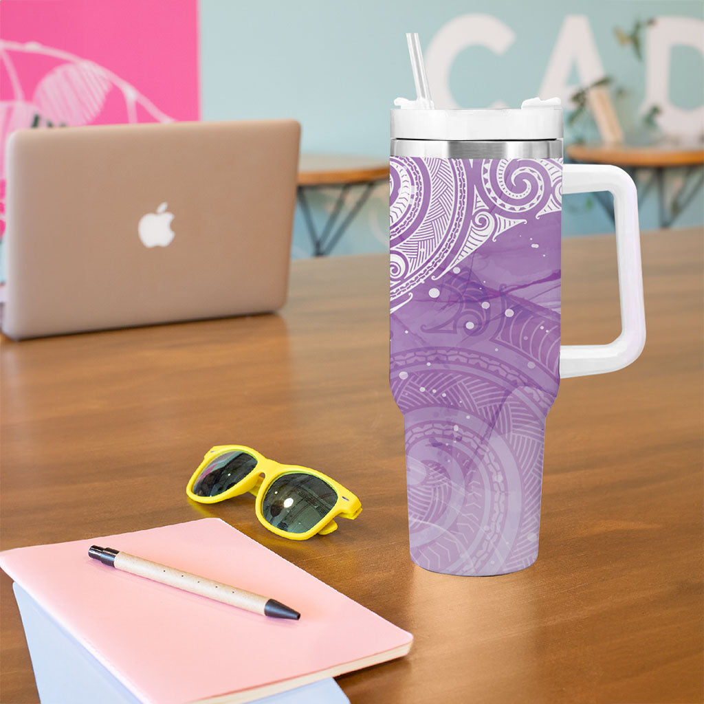 Epilepsy Month Maori Aotearoa Tumbler With Handle Manta Ray - Purple Glaze