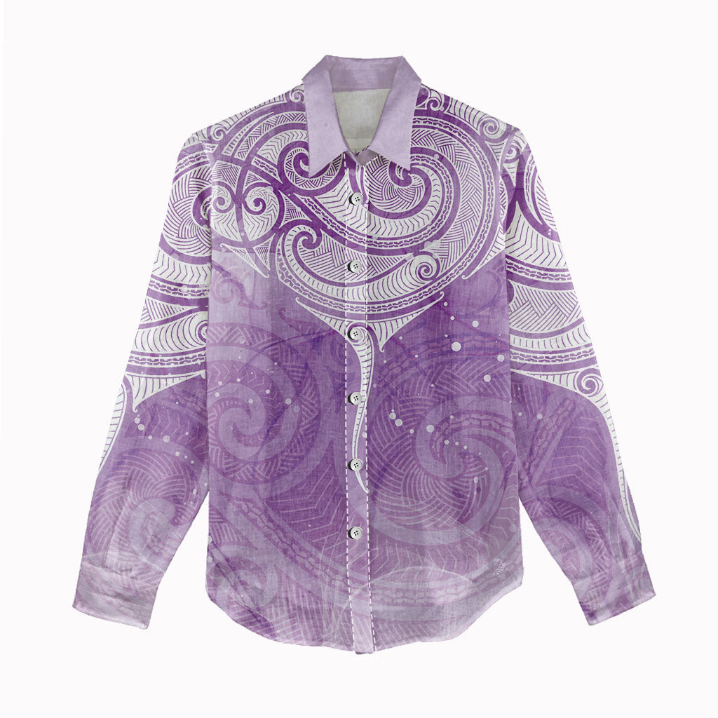 Epilepsy Month Maori Aotearoa Women Casual Shirt Manta Ray - Purple Glaze