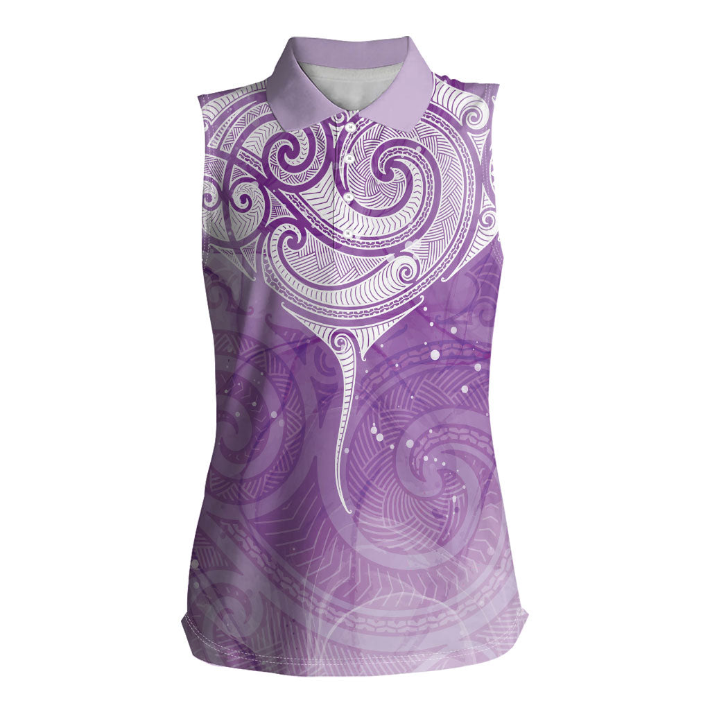 Epilepsy Month Maori Aotearoa Women Sleeveless Polo Shirt Manta Ray - Purple Glaze