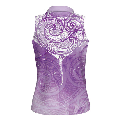 Epilepsy Month Maori Aotearoa Women Sleeveless Polo Shirt Manta Ray - Purple Glaze