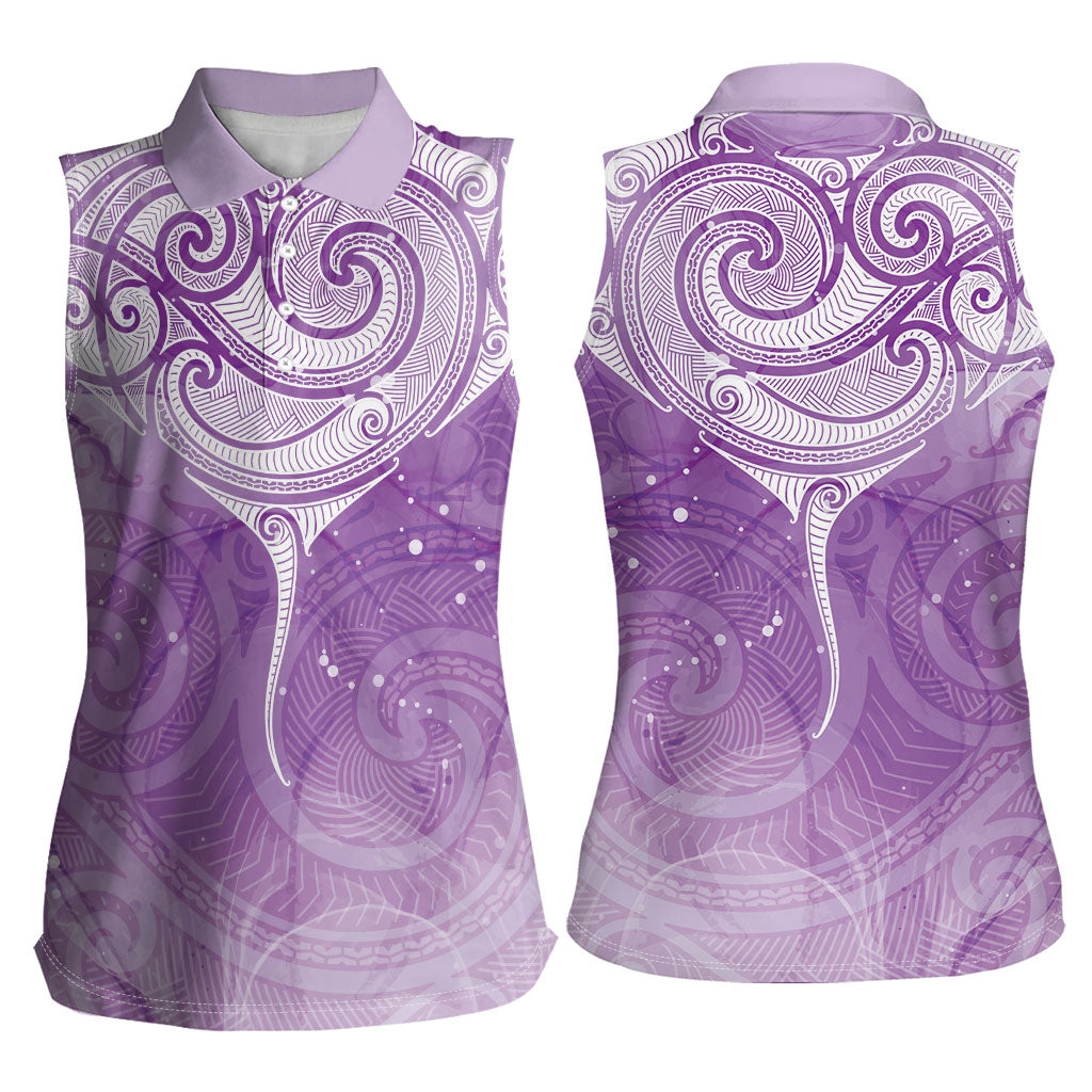 Epilepsy Month Maori Aotearoa Women Sleeveless Polo Shirt Manta Ray - Purple Glaze