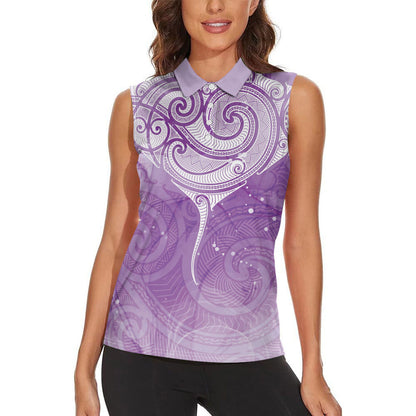 Epilepsy Month Maori Aotearoa Women Sleeveless Polo Shirt Manta Ray - Purple Glaze
