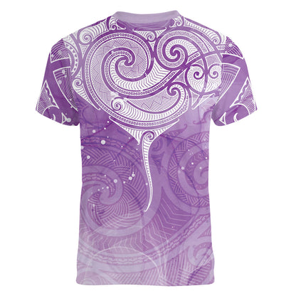 Epilepsy Month Maori Aotearoa Women V-Neck T-Shirt Manta Ray - Purple Glaze