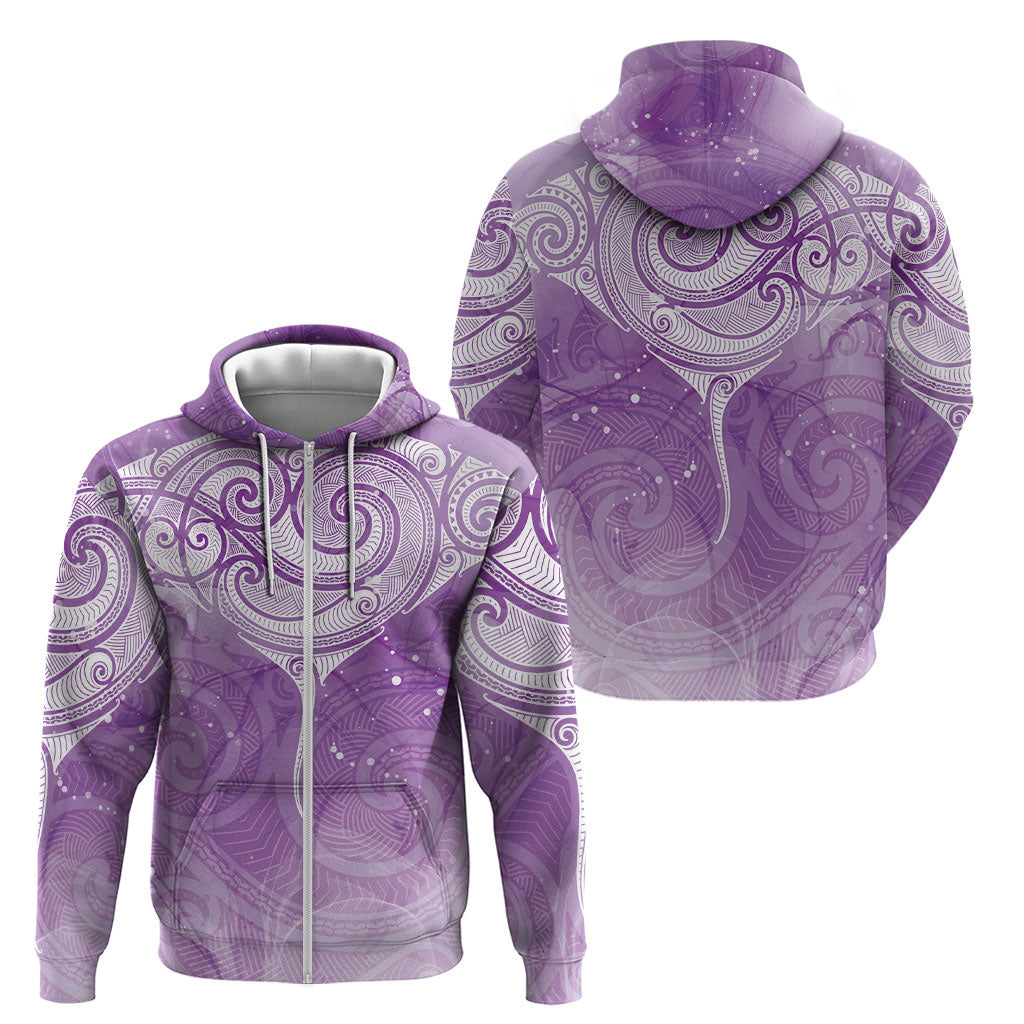 Epilepsy Month Maori Aotearoa Zip Hoodie Manta Ray - Purple Glaze
