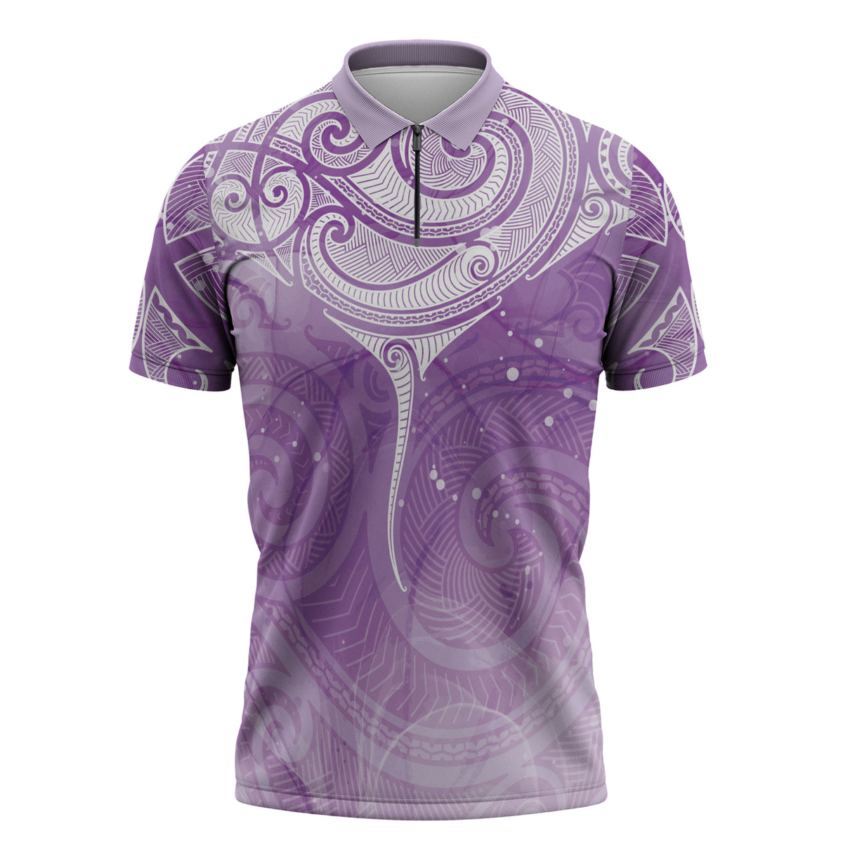 Epilepsy Month Maori Aotearoa Zipper Polo Shirt Manta Ray - Purple Glaze