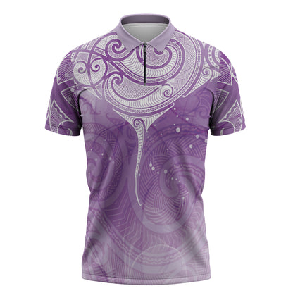 Epilepsy Month Maori Aotearoa Zipper Polo Shirt Manta Ray - Purple Glaze