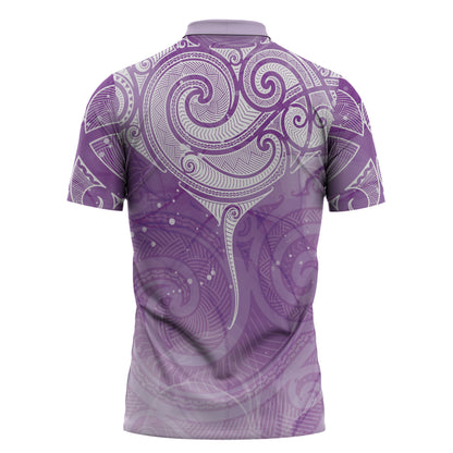 Epilepsy Month Maori Aotearoa Zipper Polo Shirt Manta Ray - Purple Glaze