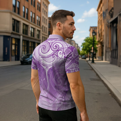 Epilepsy Month Maori Aotearoa Zipper Polo Shirt Manta Ray - Purple Glaze