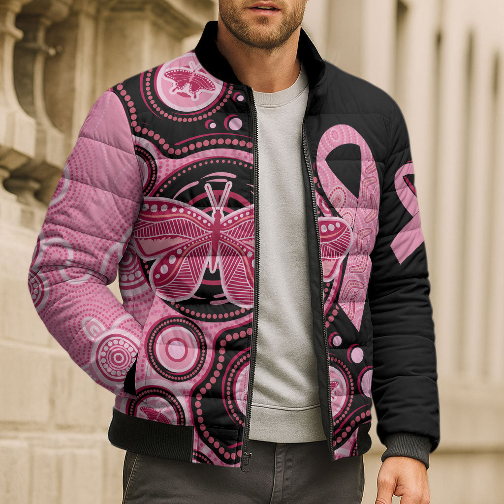 Australia Indigenous Bomber Puffer Jacket Breast Cancer Ribbon Butterfly Aboriginal Arts