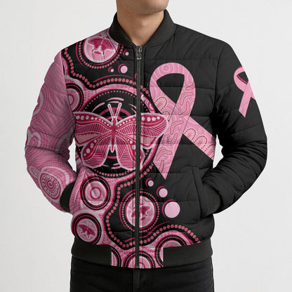 Australia Indigenous Bomber Puffer Jacket Breast Cancer Ribbon Butterfly Aboriginal Arts