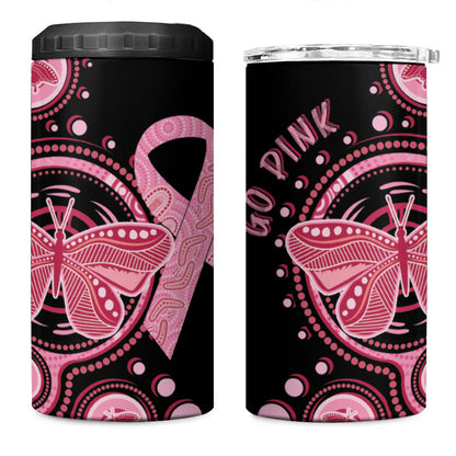 Australia Indigenous 4 in 1 Can Cooler Tumbler Breast Cancer Ribbon Butterfly Aboriginal Arts