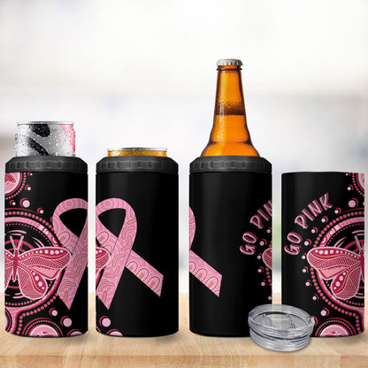 Australia Indigenous 4 in 1 Can Cooler Tumbler Breast Cancer Ribbon Butterfly Aboriginal Arts