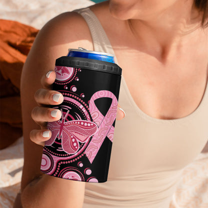 Australia Indigenous 4 in 1 Can Cooler Tumbler Breast Cancer Ribbon Butterfly Aboriginal Arts