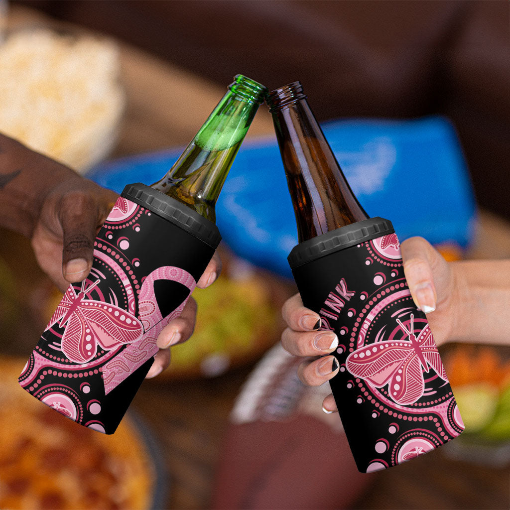 Australia Indigenous 4 in 1 Can Cooler Tumbler Breast Cancer Ribbon Butterfly Aboriginal Arts