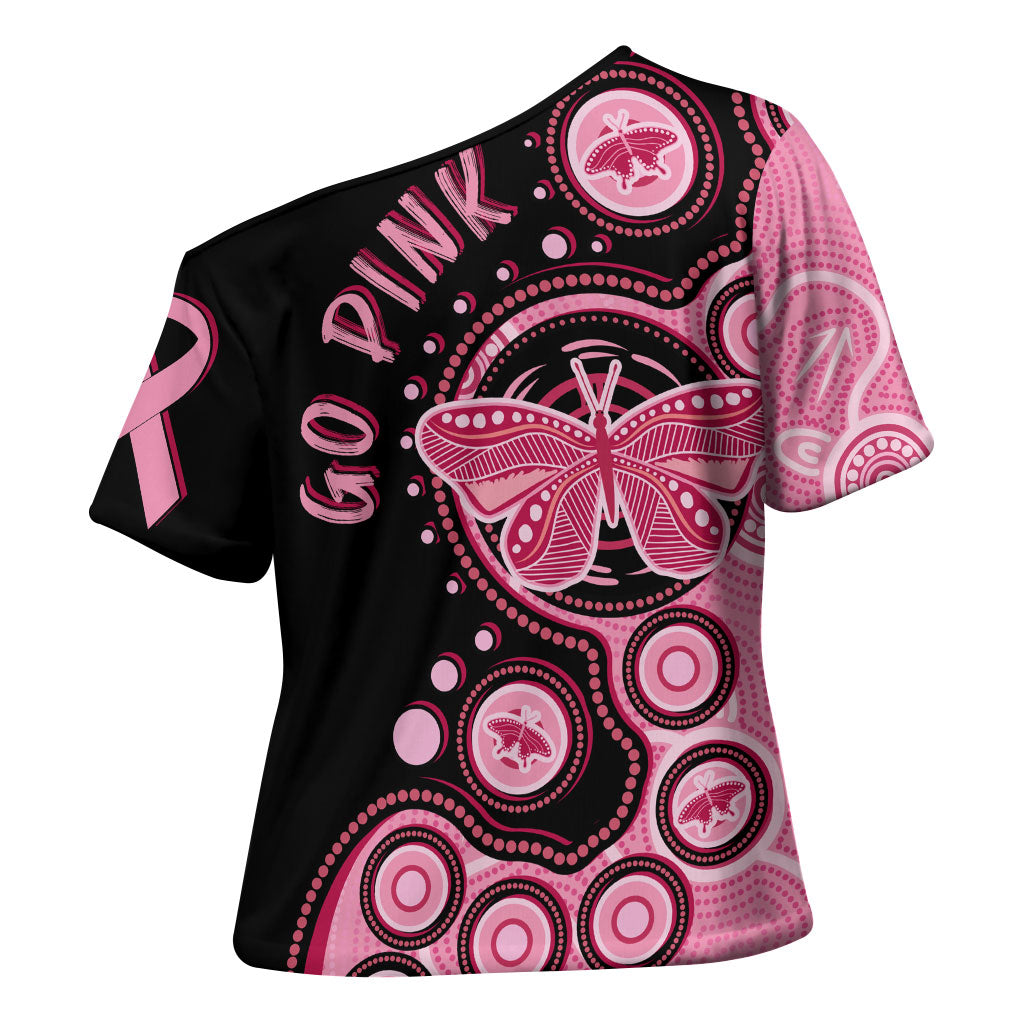 Australia Indigenous Cross Shoulder Shirt Breast Cancer Ribbon Butterfly Aboriginal Arts