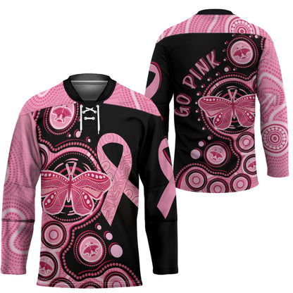 Australia Indigenous Hockey Jersey Breast Cancer Ribbon Butterfly Aboriginal Arts