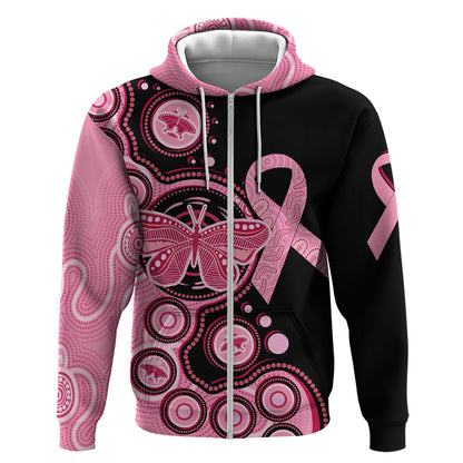 Australia Indigenous Hoodie Breast Cancer Ribbon Butterfly Aboriginal Arts