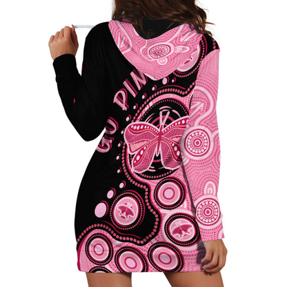 Australia Indigenous Hoodie Dress Breast Cancer Ribbon Butterfly Aboriginal Arts