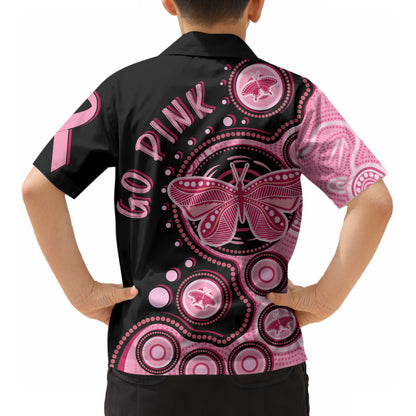 Australia Indigenous Kid Hawaiian Shirt Breast Cancer Ribbon Butterfly Aboriginal Arts