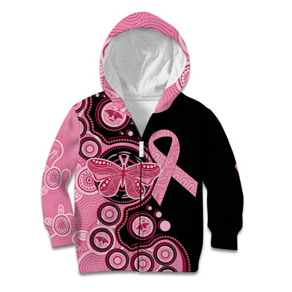 Australia Indigenous Kid Hoodie Breast Cancer Ribbon Butterfly Aboriginal Arts