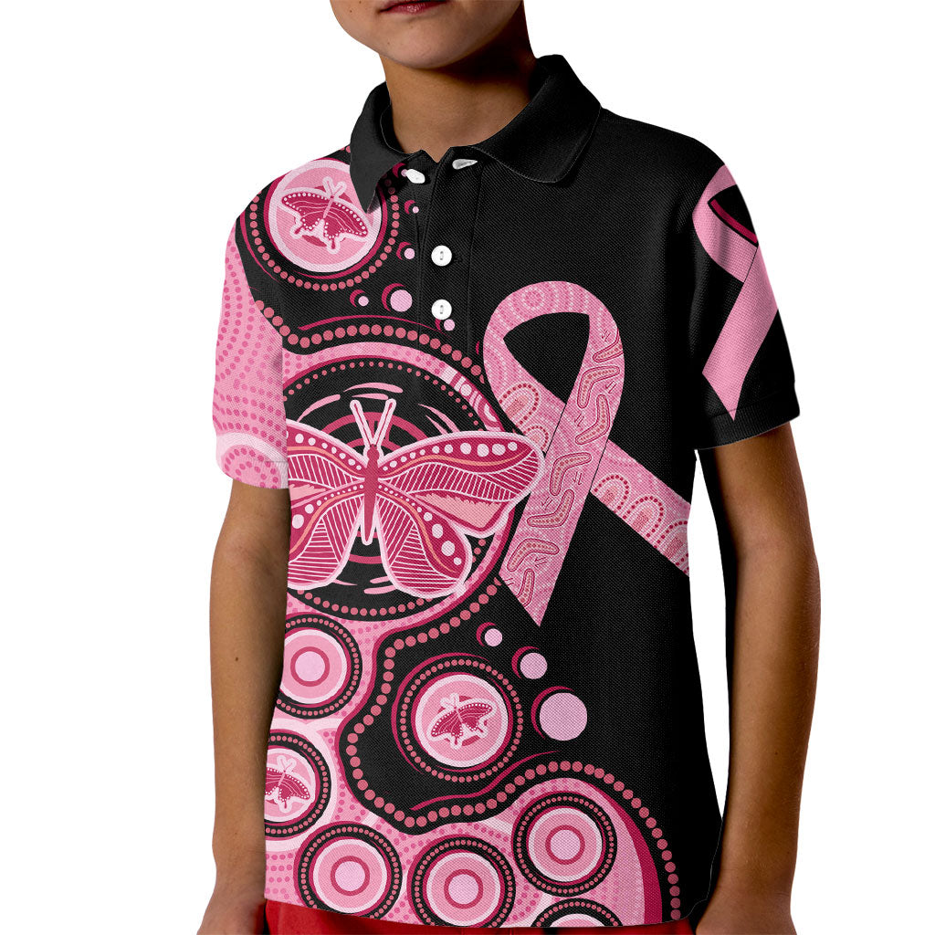Australia Indigenous Kid Polo Shirt Breast Cancer Ribbon Butterfly Aboriginal Arts