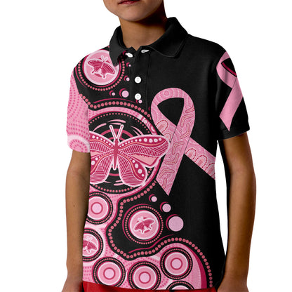 Australia Indigenous Kid Polo Shirt Breast Cancer Ribbon Butterfly Aboriginal Arts