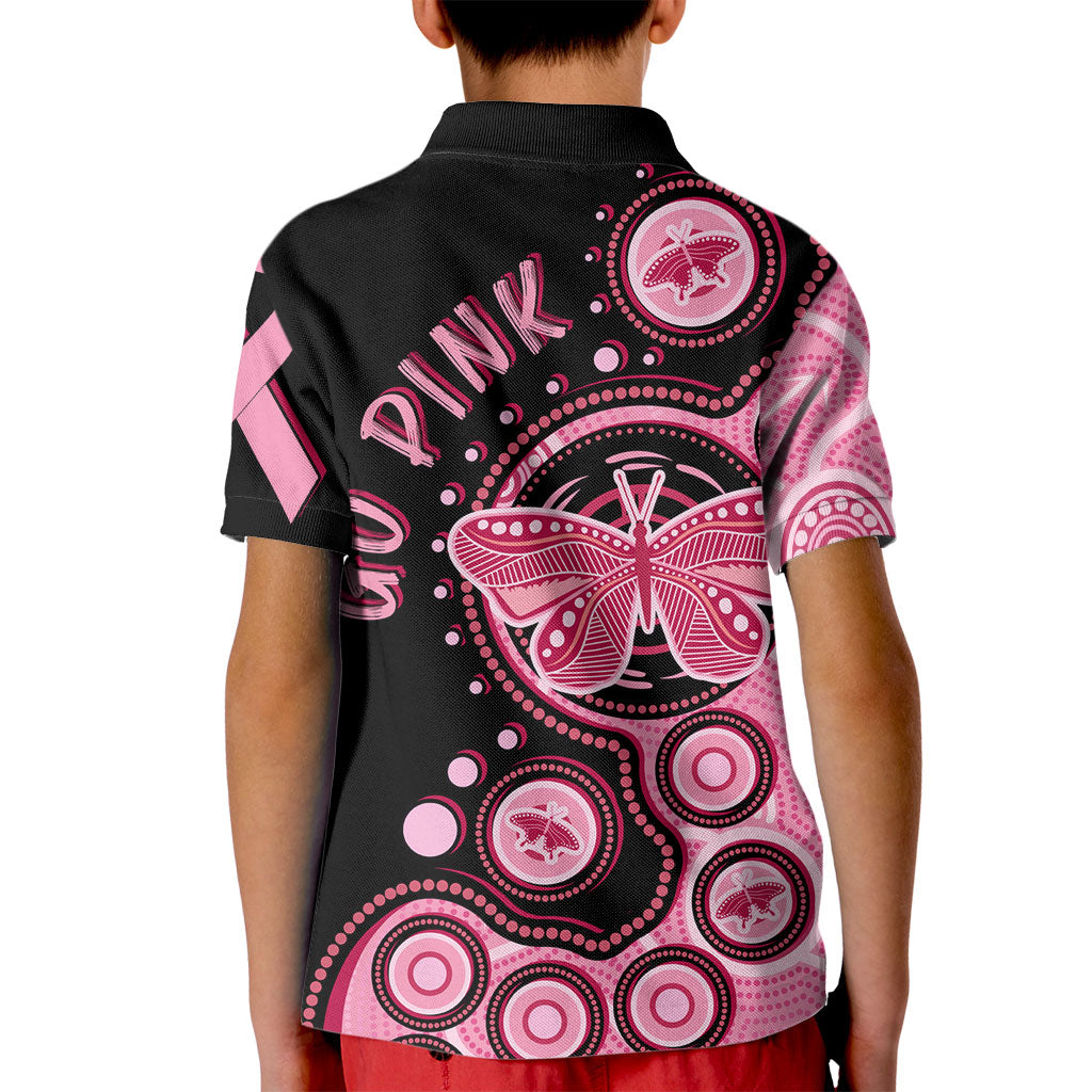 Australia Indigenous Kid Polo Shirt Breast Cancer Ribbon Butterfly Aboriginal Arts