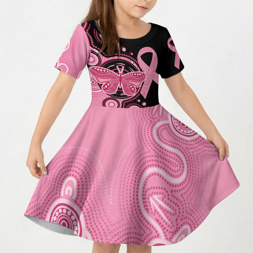 Australia Indigenous Kid Short Sleeve Dress Breast Cancer Ribbon Butterfly Aboriginal Arts