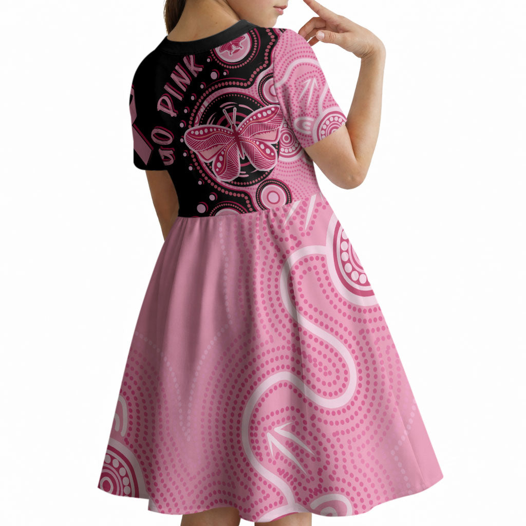 Australia Indigenous Kid Short Sleeve Dress Breast Cancer Ribbon Butterfly Aboriginal Arts