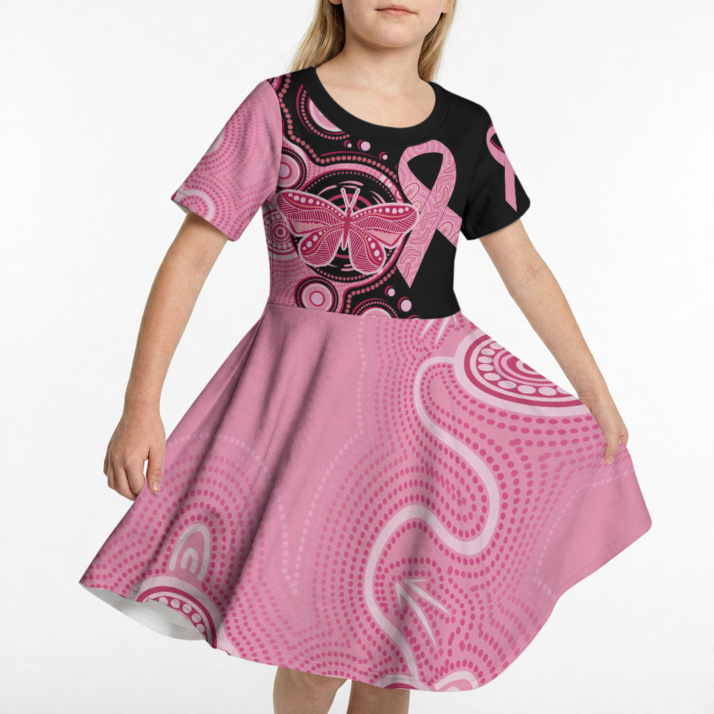 Australia Indigenous Kid Short Sleeve Dress Breast Cancer Ribbon Butterfly Aboriginal Arts