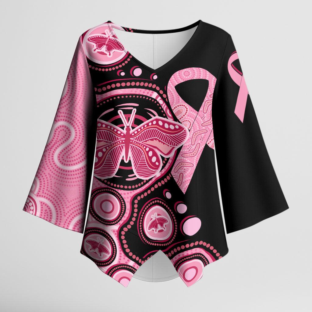 Australia Indigenous Kimono Sleeve Blouse Breast Cancer Ribbon Butterfly Aboriginal Arts