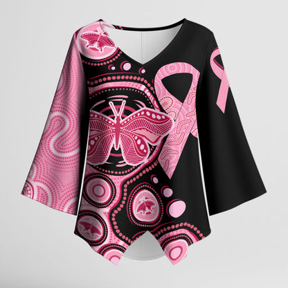 Australia Indigenous Kimono Sleeve Blouse Breast Cancer Ribbon Butterfly Aboriginal Arts