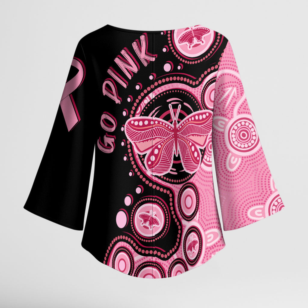 Australia Indigenous Kimono Sleeve Blouse Breast Cancer Ribbon Butterfly Aboriginal Arts