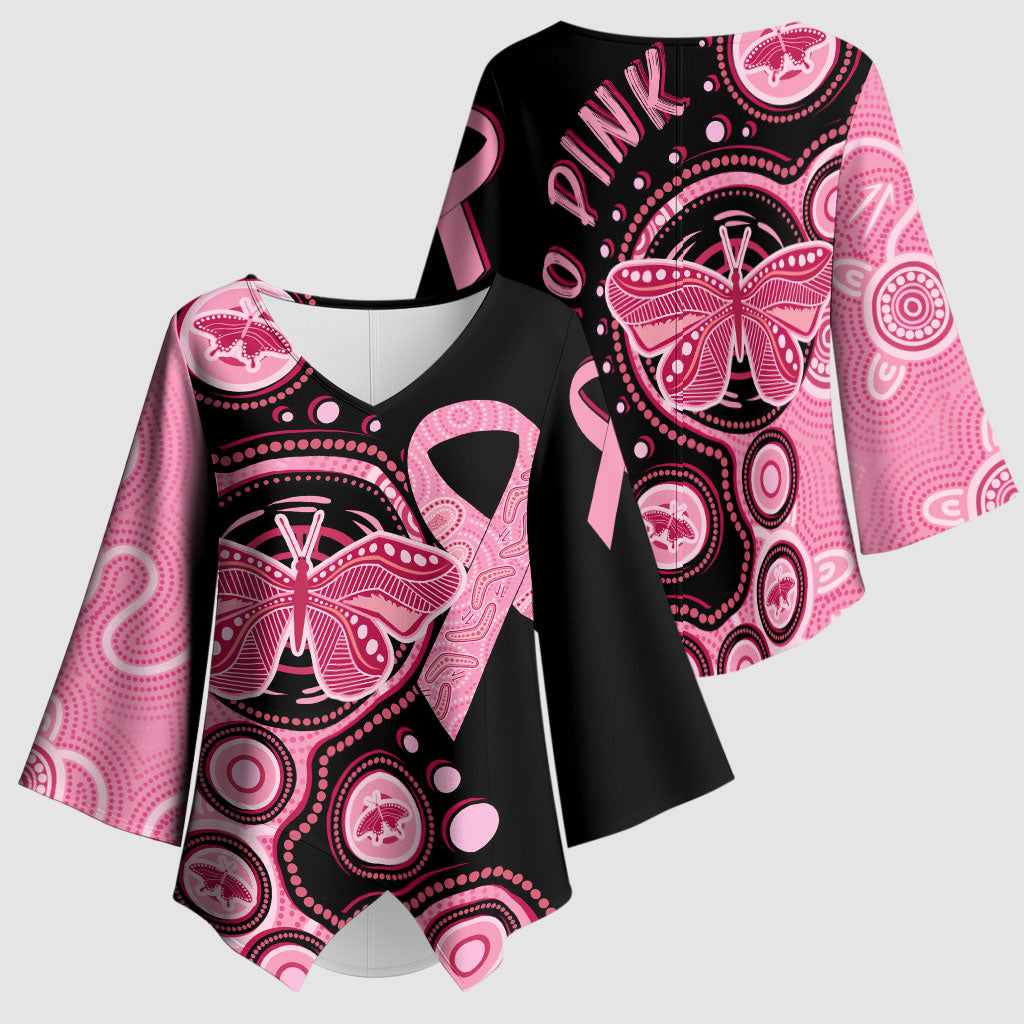 Australia Indigenous Kimono Sleeve Blouse Breast Cancer Ribbon Butterfly Aboriginal Arts