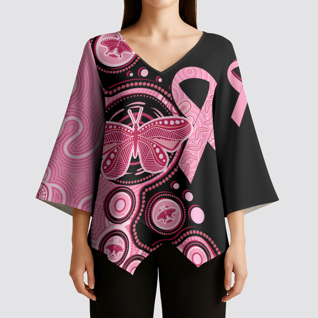 Australia Indigenous Kimono Sleeve Blouse Breast Cancer Ribbon Butterfly Aboriginal Arts