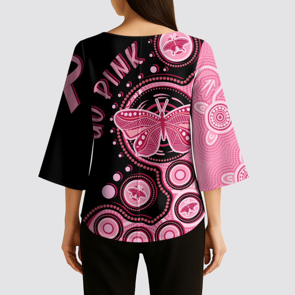 Australia Indigenous Kimono Sleeve Blouse Breast Cancer Ribbon Butterfly Aboriginal Arts