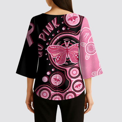 Australia Indigenous Kimono Sleeve Blouse Breast Cancer Ribbon Butterfly Aboriginal Arts