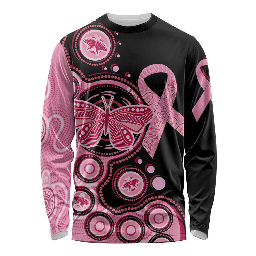 Australia Indigenous Long Sleeve Shirt Breast Cancer Ribbon Butterfly Aboriginal Arts
