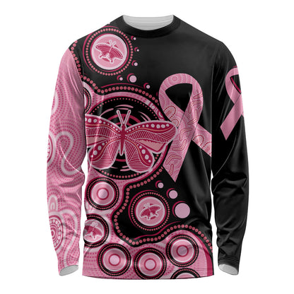 Australia Indigenous Long Sleeve Shirt Breast Cancer Ribbon Butterfly Aboriginal Arts