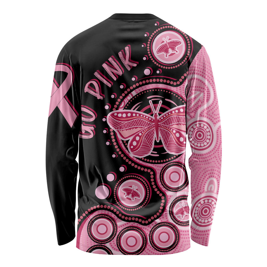Australia Indigenous Long Sleeve Shirt Breast Cancer Ribbon Butterfly Aboriginal Arts
