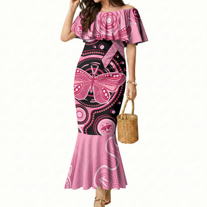 Australia Indigenous Mermaid Dress Breast Cancer Ribbon Butterfly Aboriginal Arts
