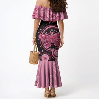 Australia Indigenous Mermaid Dress Breast Cancer Ribbon Butterfly Aboriginal Arts