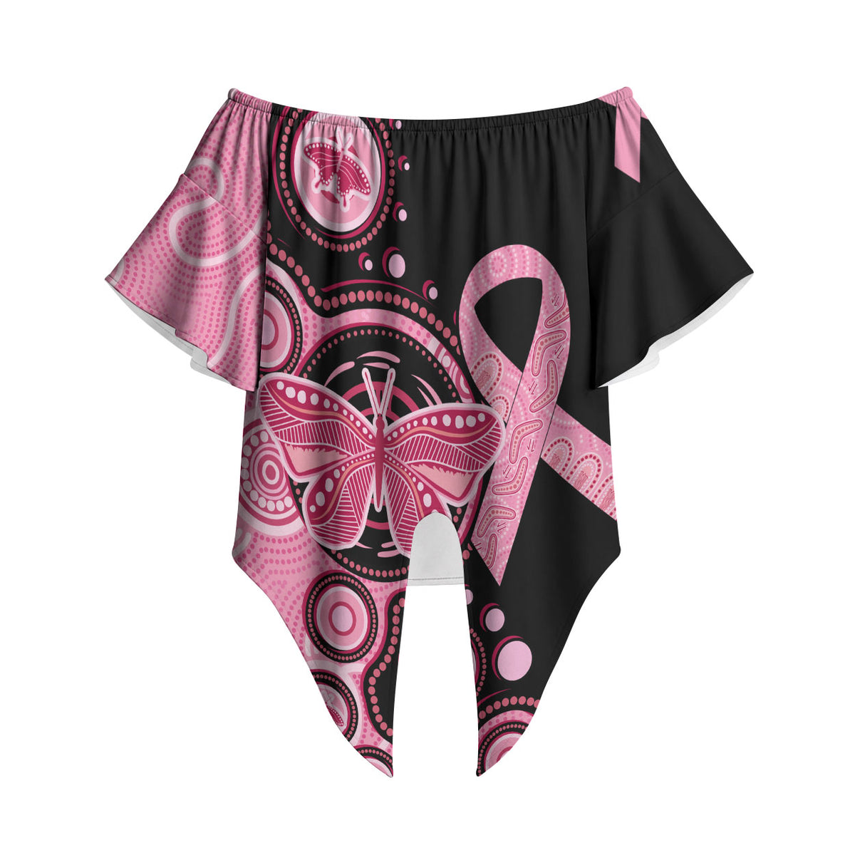 Australia Indigenous Off Shoulder Wrap Waist Top Breast Cancer Ribbon Butterfly Aboriginal Arts