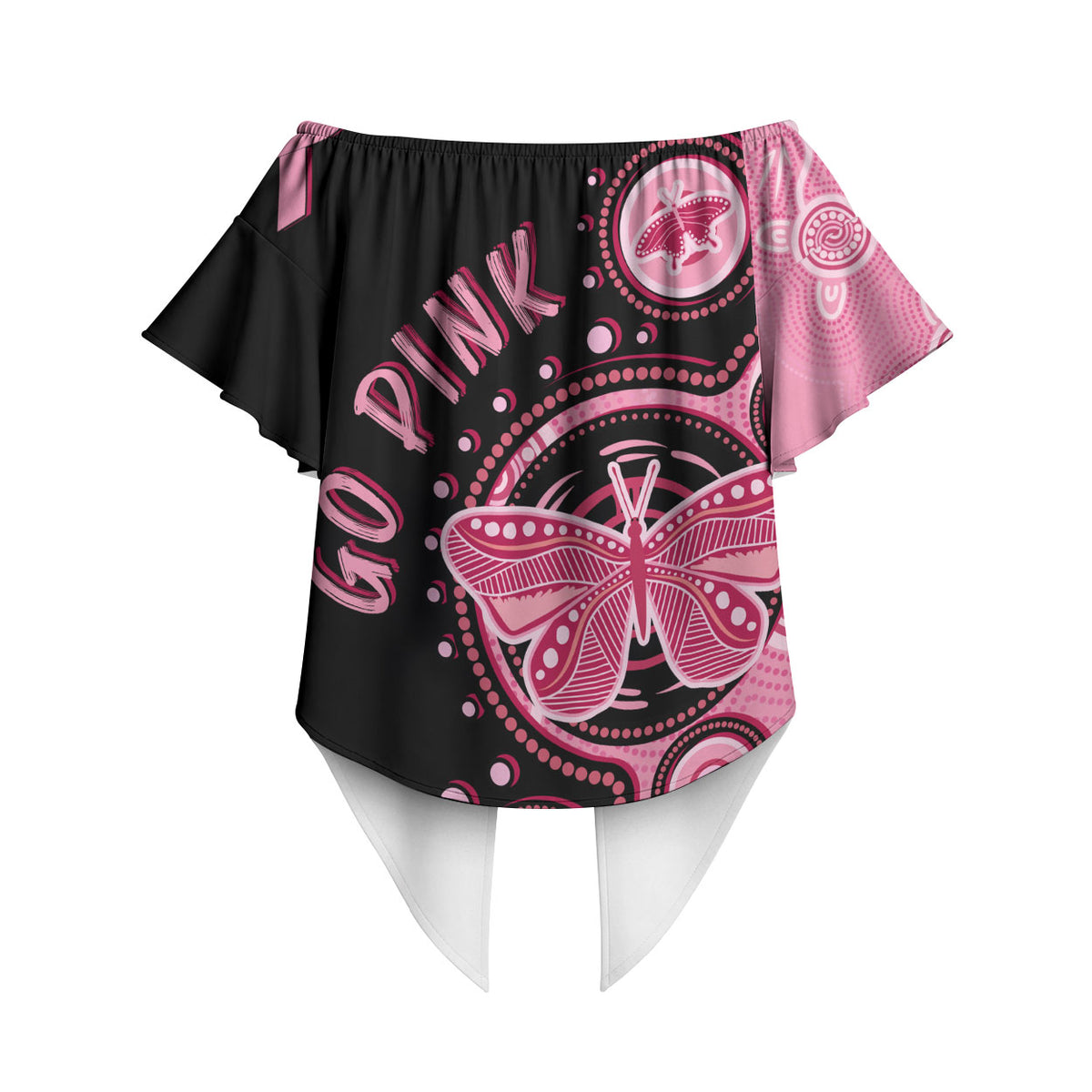 Australia Indigenous Off Shoulder Wrap Waist Top Breast Cancer Ribbon Butterfly Aboriginal Arts