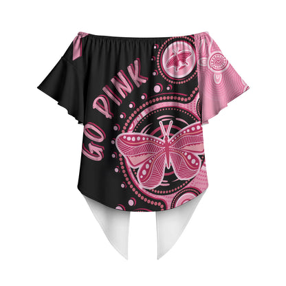 Australia Indigenous Off Shoulder Wrap Waist Top Breast Cancer Ribbon Butterfly Aboriginal Arts