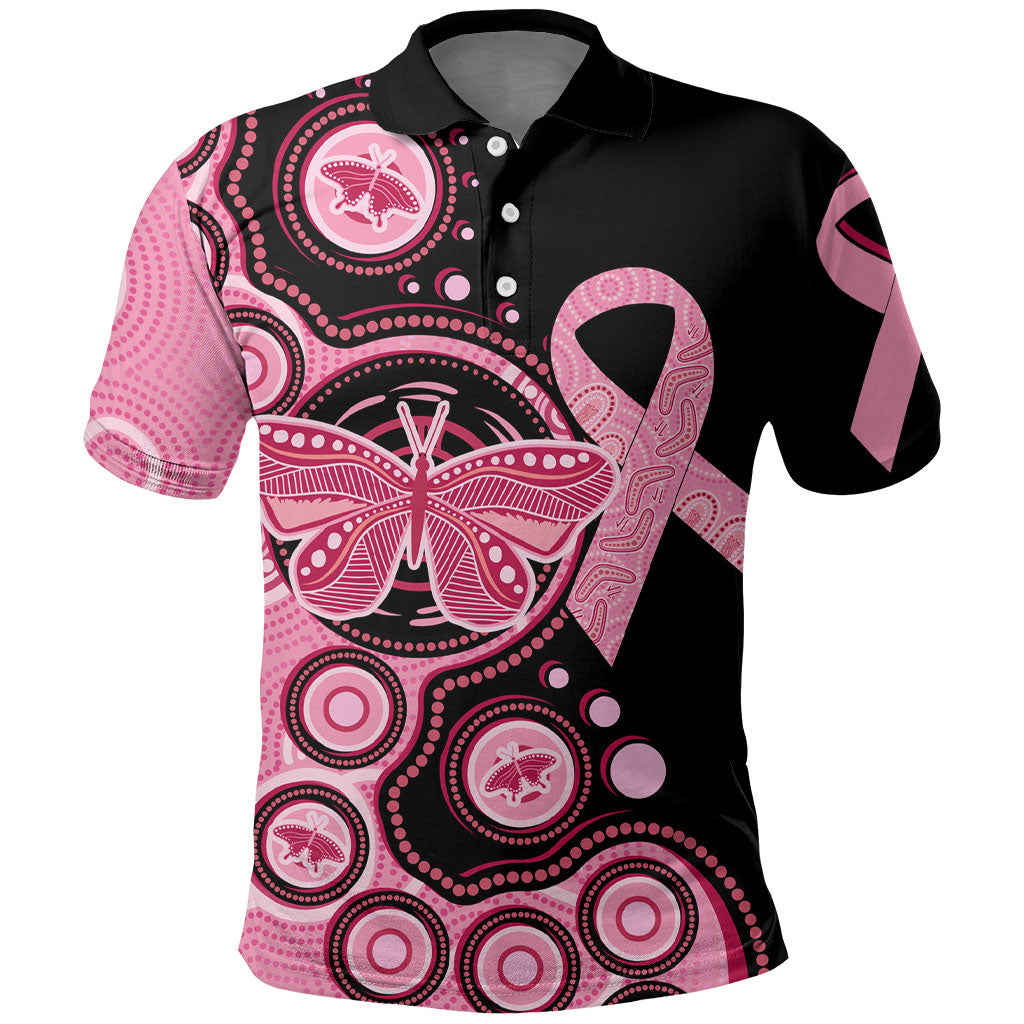 Australia Indigenous Polo Shirt Breast Cancer Ribbon Butterfly Aboriginal Arts