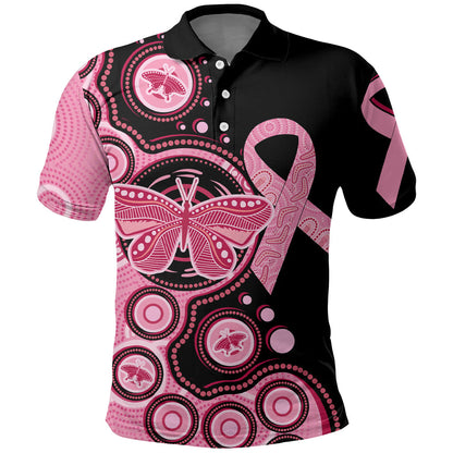 Australia Indigenous Polo Shirt Breast Cancer Ribbon Butterfly Aboriginal Arts