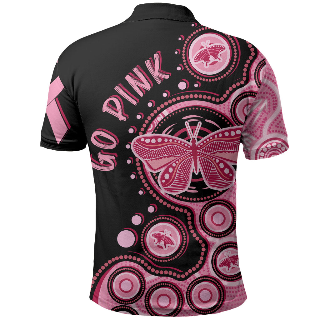 Australia Indigenous Polo Shirt Breast Cancer Ribbon Butterfly Aboriginal Arts