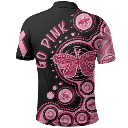 Australia Indigenous Polo Shirt Breast Cancer Ribbon Butterfly Aboriginal Arts