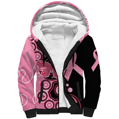 Australia Indigenous Sherpa Hoodie Breast Cancer Ribbon Butterfly Aboriginal Arts